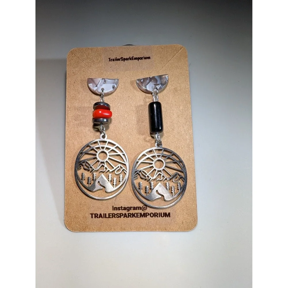 TrailerSparkEmporium Mountain Sun Drop Earrings Stainless Steel Nickel Free